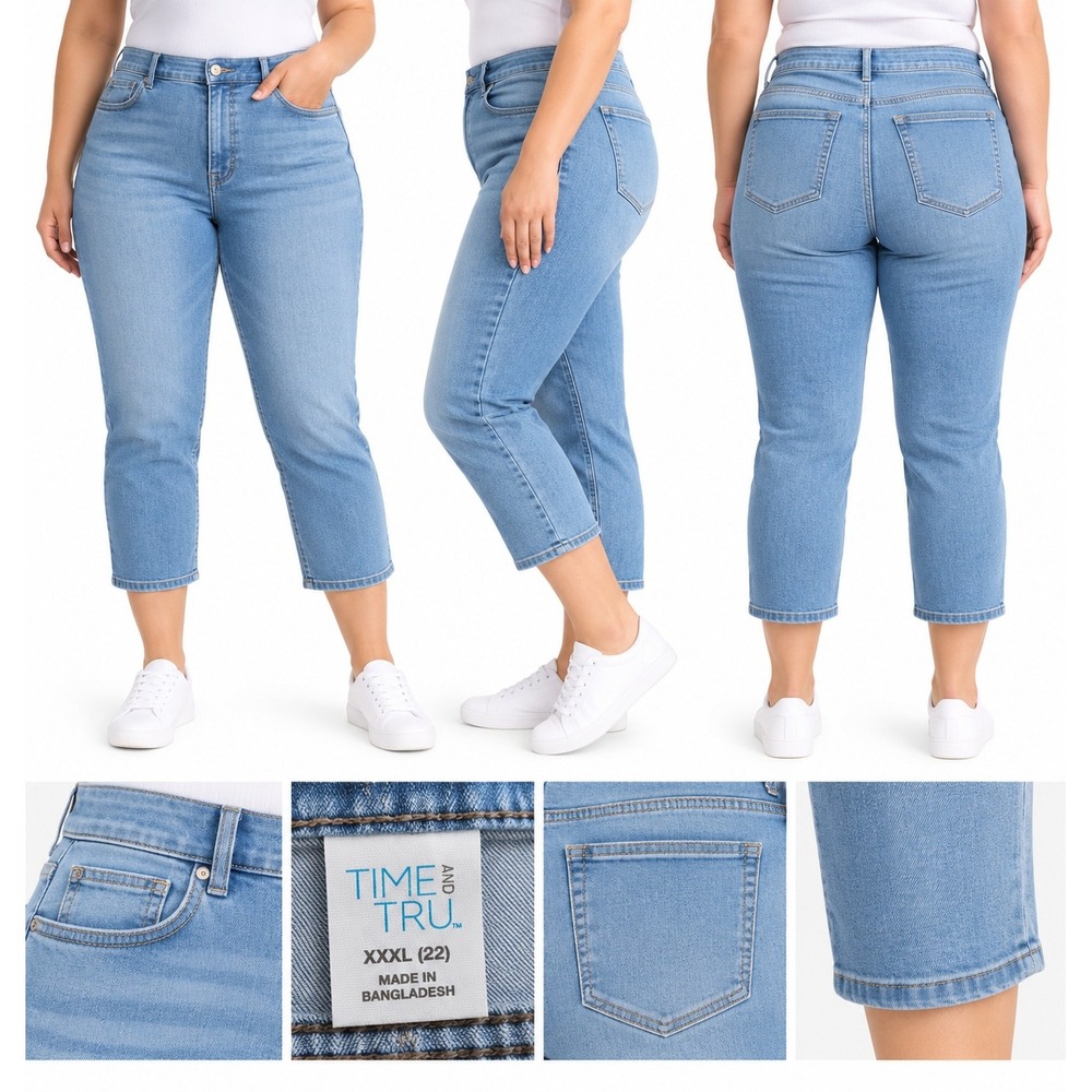 Time and Tru Jeans Womens 22 XXXL High Rise Capri Stretch NWT